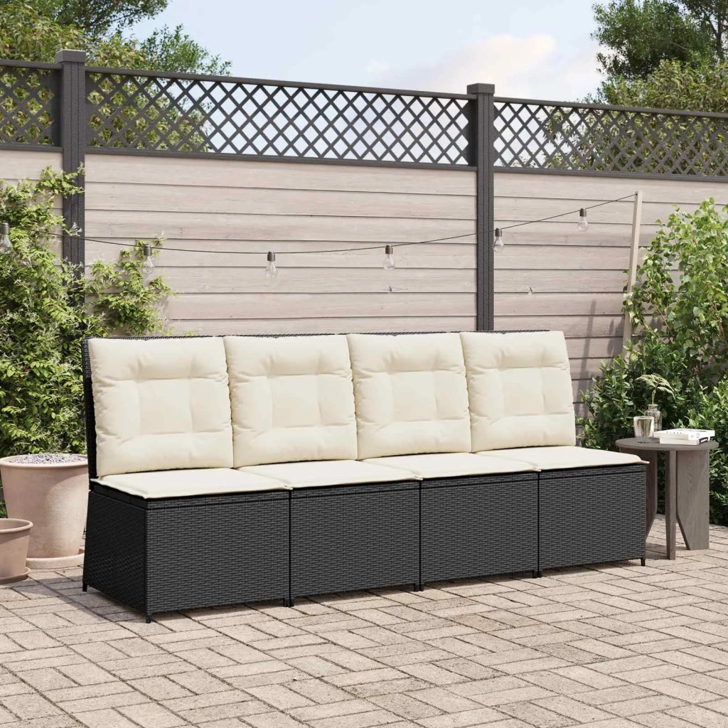 Divano da giardino con cuscino-Sofa da Giardino-Divano da esterno Nero e Bianco Crema polyrattan 440064
