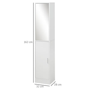 Mobile a Colonna Bagno 32x28x162 cm con Anta Superiore a Specchio Rivestimento in Melamina Bianco