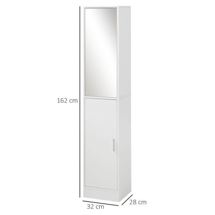 Mobile a Colonna Bagno 32x28x162 cm con Anta Superiore a Specchio Rivestimento in Melamina Bianco
