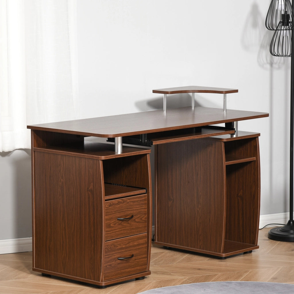 Scrivania per Computer con 2 Cassetti, Ripiani e Supporto Monitor ¨C Zephmum ¨C 120x55x85 cm Marrone
