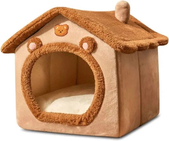 Letto per gatti pieghevole, lavabile, casa per gatti calda e accogliente, letto per cani con cuscino rimovibile (M, marrone)