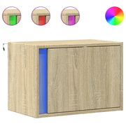 Set di 2 Comodini | Armadio da Notte | Mobiletto da notte a Parete con luci LED Rovere Sonoma