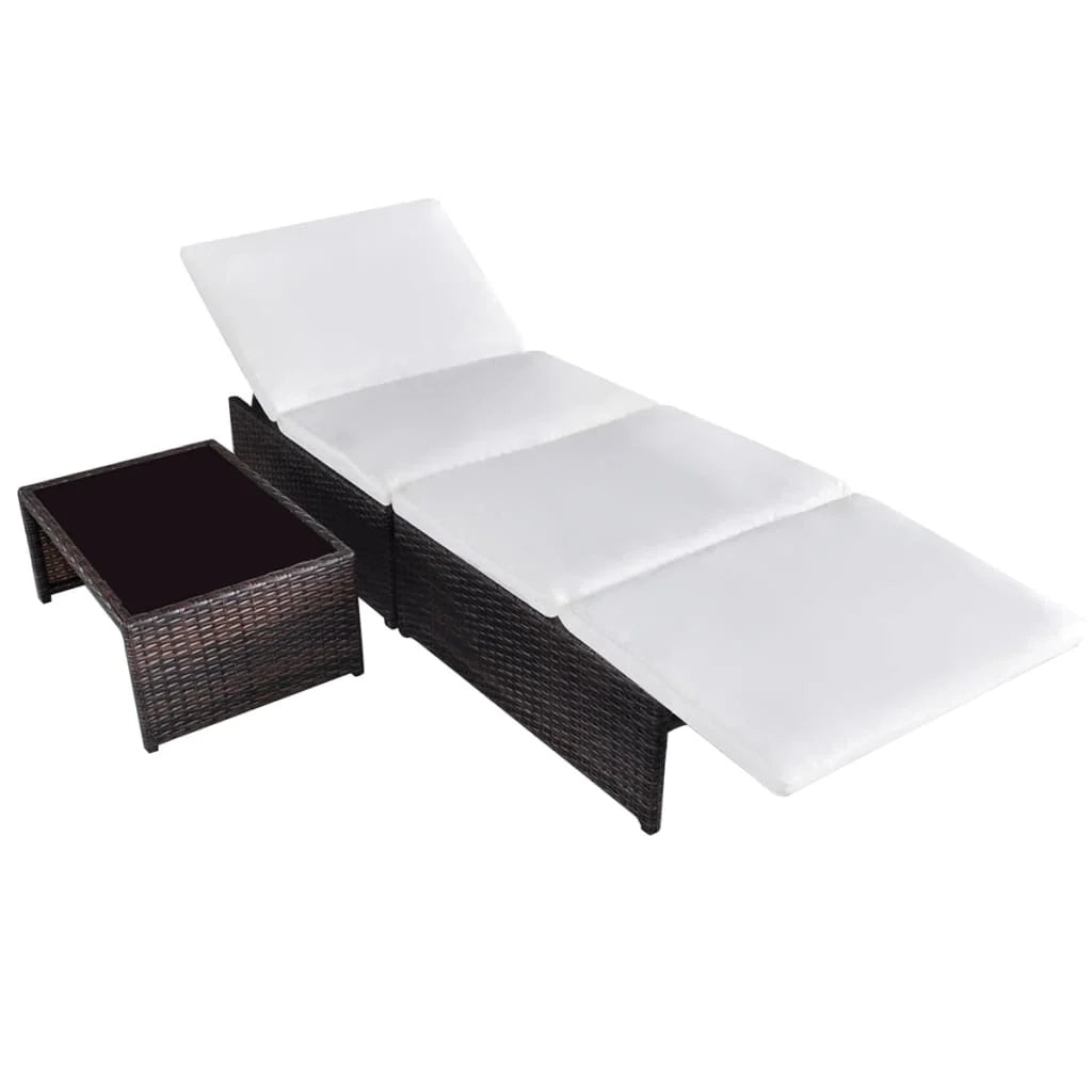 Set di 2 lettini prendisole sedie a sdraio lettini prendisole aiuole da giardino mobili da giardino con tavolo resina intrecciata marrone 02_0012130