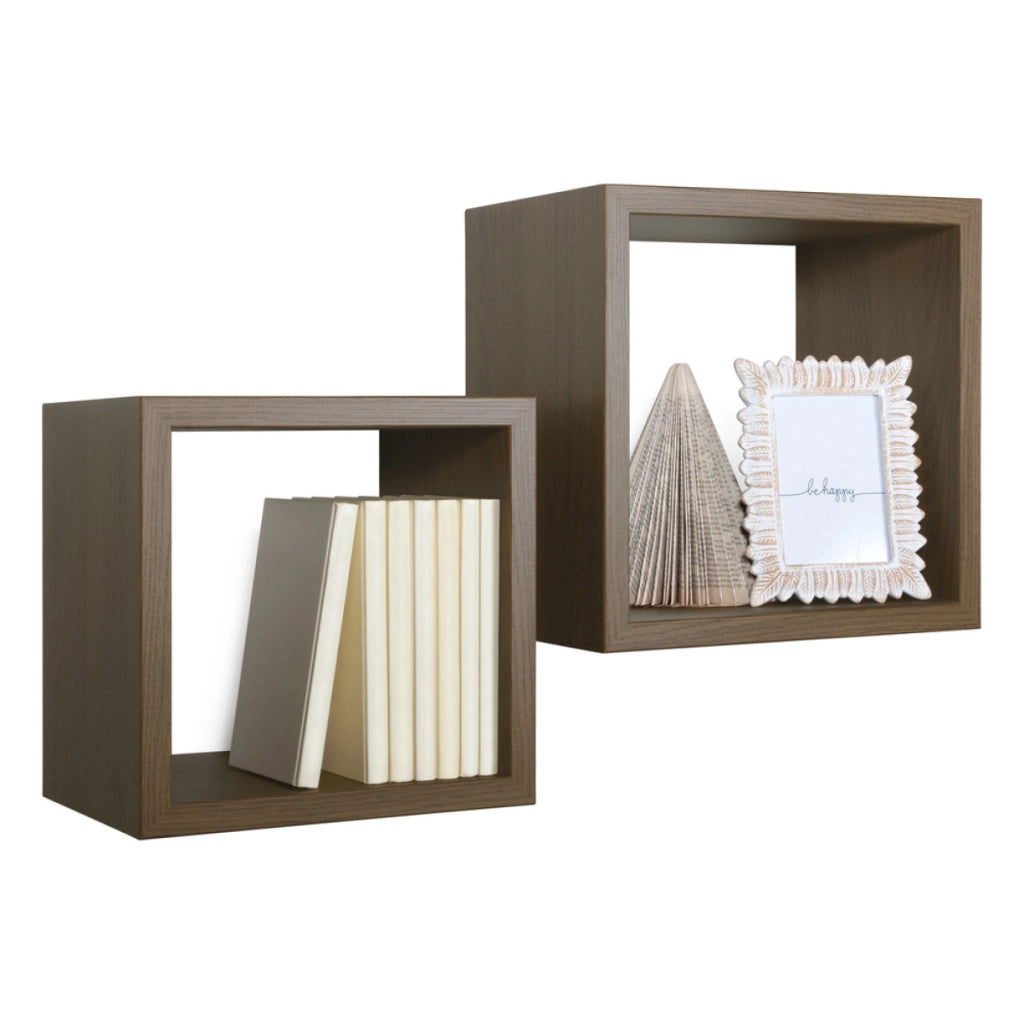 Set di 2 Mensole da Muro Modello Q-BIS MAXI, Cubi Arredo, Mensole Cubo, Cubi da Parete. Misure 35x35 p23.7 cm e 31x31 p23.7 cm. Finitura  ROV. TABACCO - MADE IN ITALY