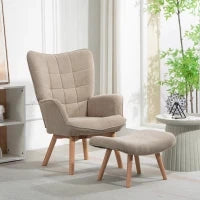 Poltrona con Poggiapiedi in Stile Contemporaneo, in Tessuto Effetto Velluto, 72x80x101 cm, Marrone Chiaro