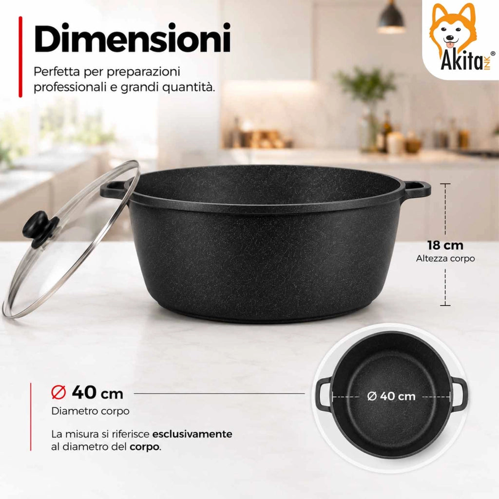 Akitaink Casseruola Alluminio Pressofuso Coperchio in Vetro 40 cm