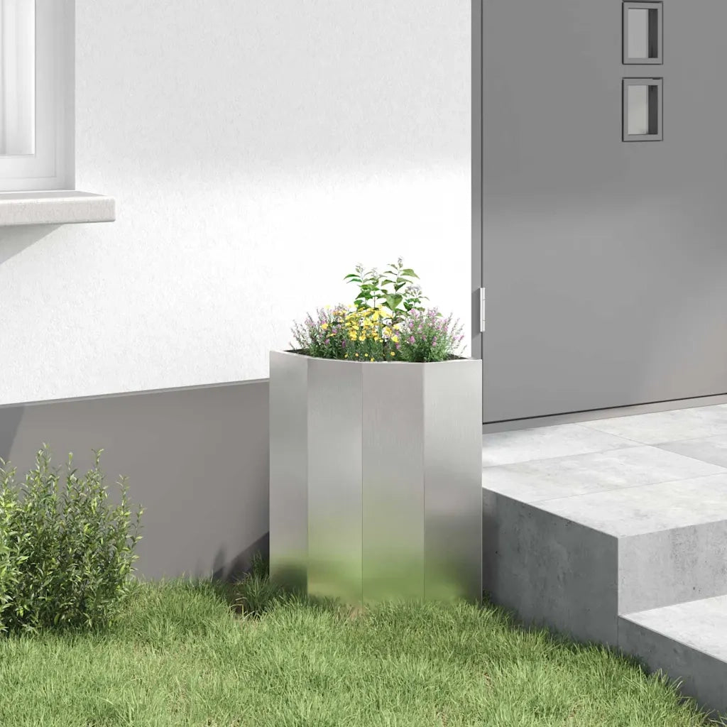 Fioriere | Cassetta per fiori | Vaso d'angolo Argento 30 x 30 x 50 cm Acciaio inossidabile