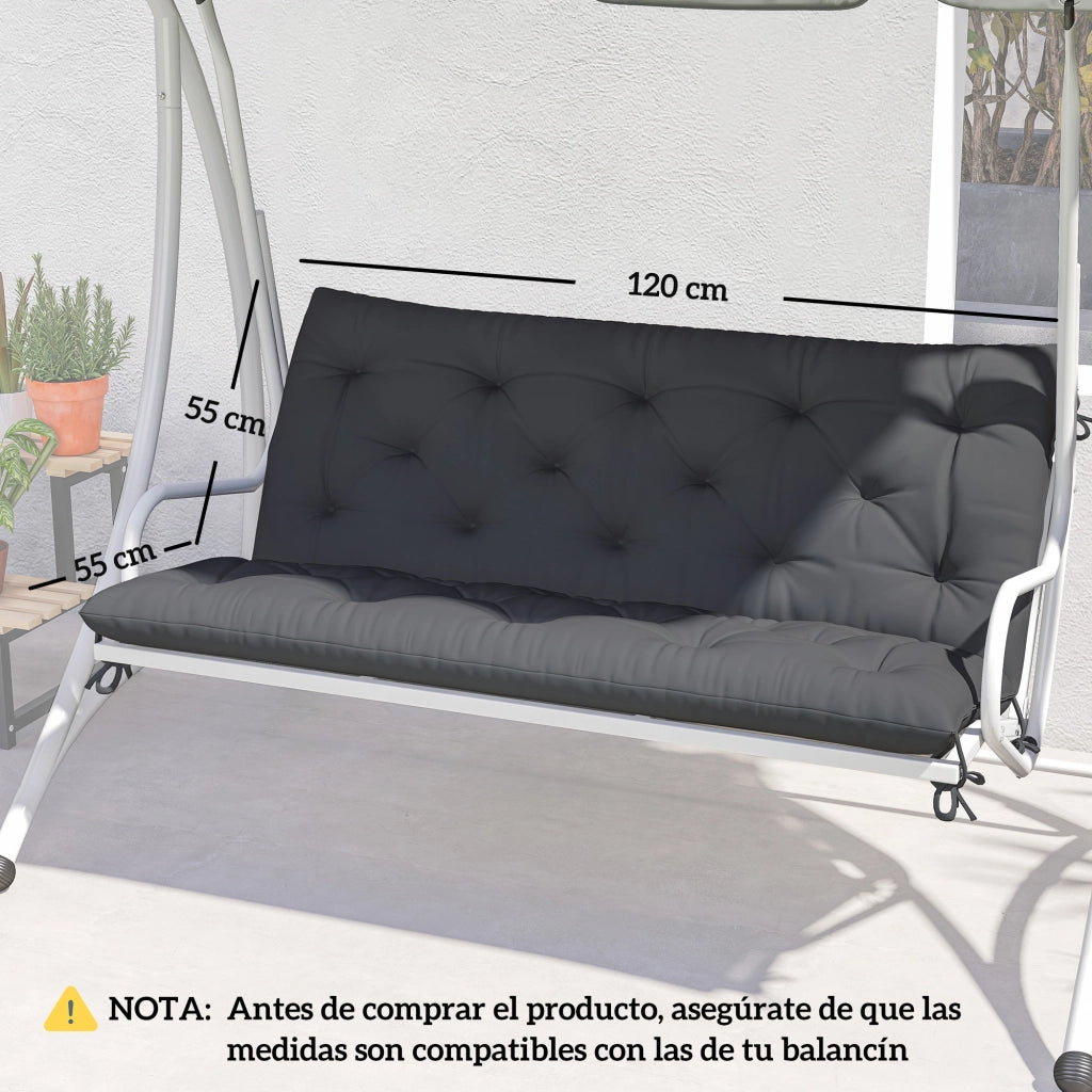 Cuscino per Panchina da Giardino o Dondolo ¨C zephmum ¨C 120x110x12 cm Nero