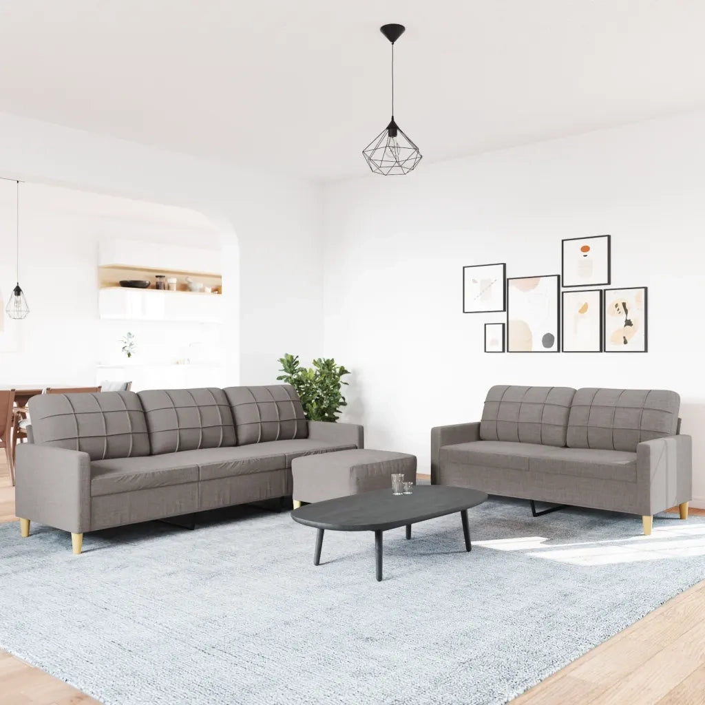 Set di Divani 3 pz con Poggiapiedi Tortora in Tessuto 3278334