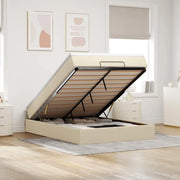 Struttura Letto Pouf con Materasso Crema 140x200 cm in Tessuto