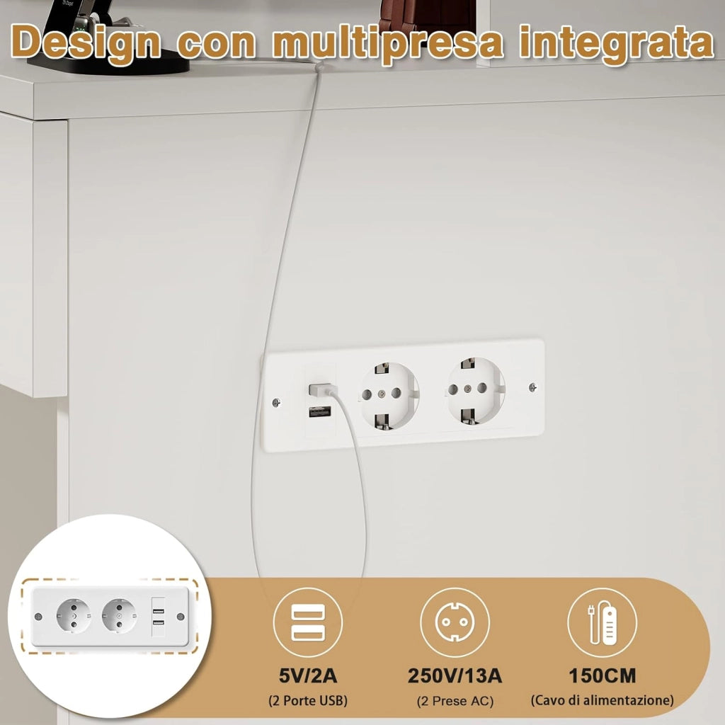Tavolo da Trucco con Luci e Specchio, 55 x 45 cm, Comodino Moderno con Presa e Porte USB, 2 Cassetti e Scatola Laterale Regolabile, Mobile per il Make-up da Camera (Bianco)
