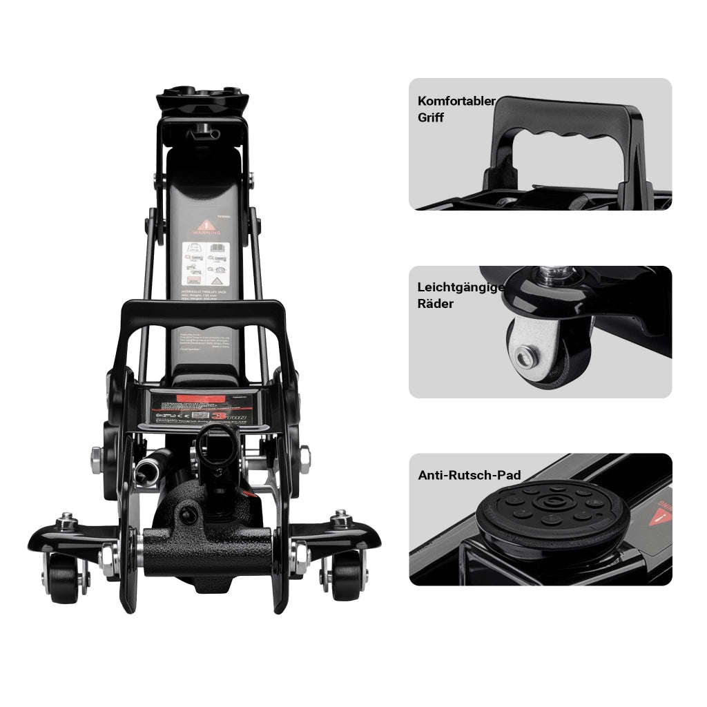 Sollevatore auto max 3t, cric idraulico con altezza di sollevamento di 13,5-40 cm, carrello sollevatore per auto, SUV, roulotte, cric idraulico a carrello