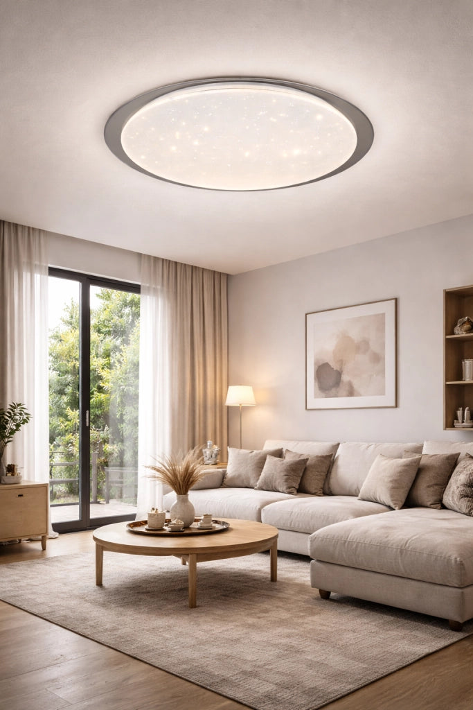 Plafoniera LED Soffitto 58cm Cielo Stellato Dimmerabile con Telecomando 24W/48W 1920/3840lm 3000K 4000K 6500K Cornice Grigia IP20