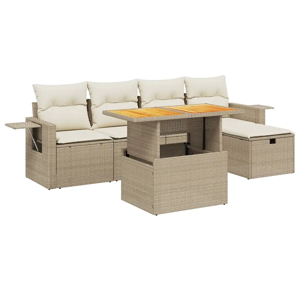 Set Divano da Giardino 6 pz con Cuscini Beige in Polyrattan 3275697