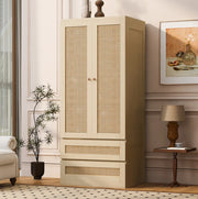 Armadio guardaroba a 2 ante effetto rattan con 2 cassetti