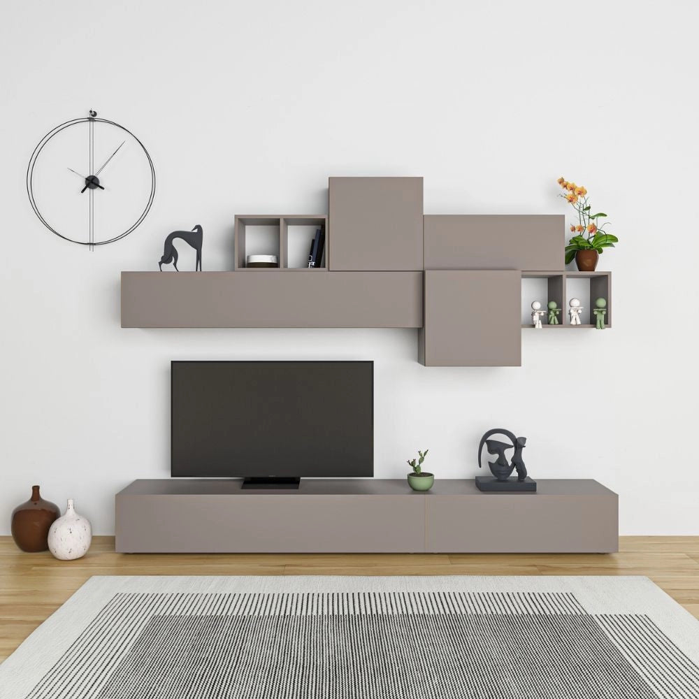 Parete Attrezzata Soggiorno 260 cm in MDF Tromen Light Mocha