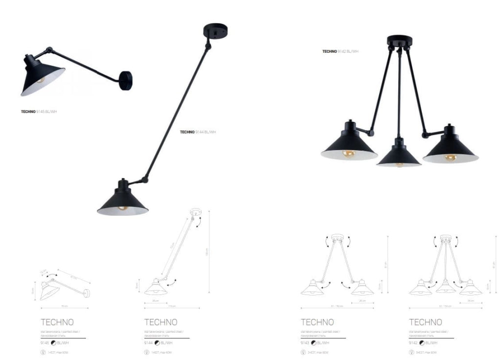 Applique Nowodvorski Techno 9145 nera E27 metallo industriale