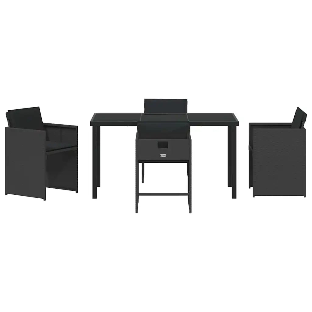 Set da Pranzo per Giardino 5 pcs Nero polyrattan