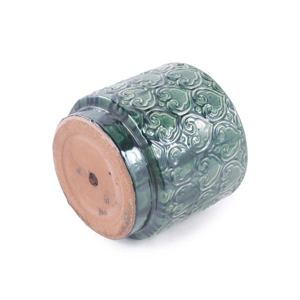 VASO 38 cm in ceramica verde con foro di drenaggio