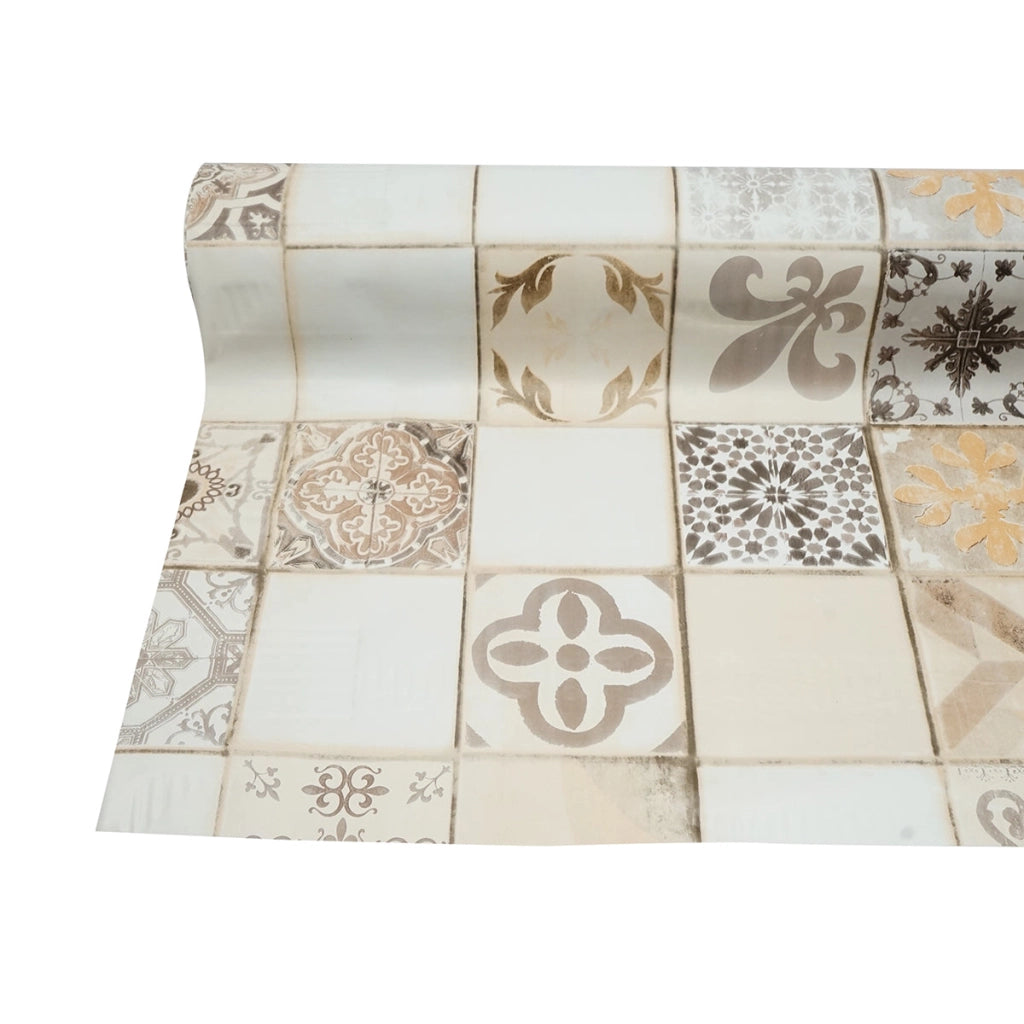 Rotolo tovaglia decorativa in PVC – modello mosaico naturale Materiale: PVC con supporto tessile (45 g/m²)  Dimensioni rotolo: 1,37 × 20 m Breckner Germany