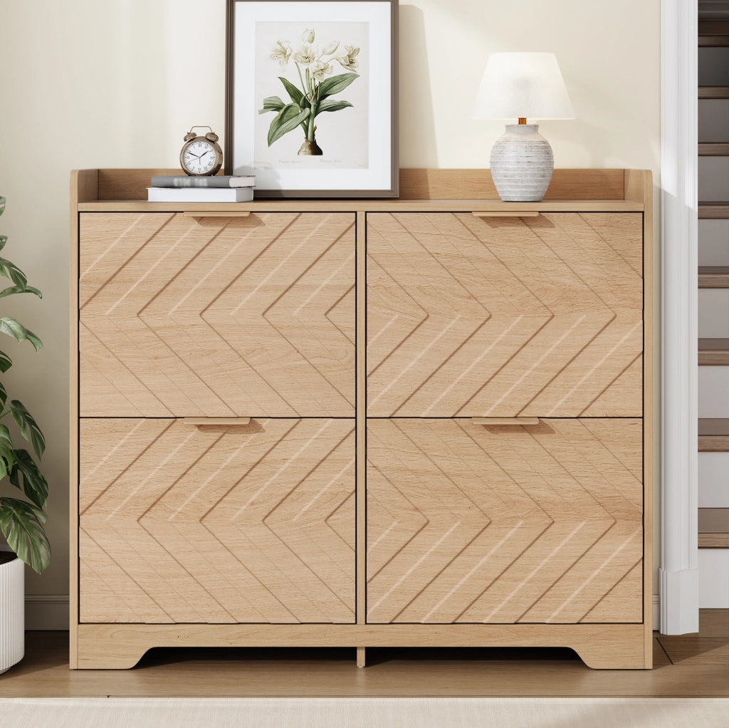 Scarpiera 105x24x90 cm naturale in MDF; 4 vani a ribalta