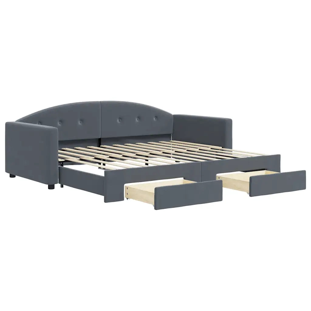 Divano Letto Estraibile Cassetti-Sofa Letto-Daybed Grigio Scuro 90x200cm Velluto 203073