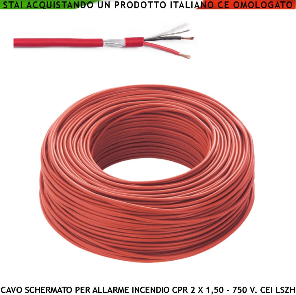 CAVO PER IMPIANTO ANTINCENDIO COLORE ROSSO 2X1,50 MM² CPR-750 V CEI 20-105 UNEL 36762 LSZH SCHERMATO TWISTATO A COPPIE