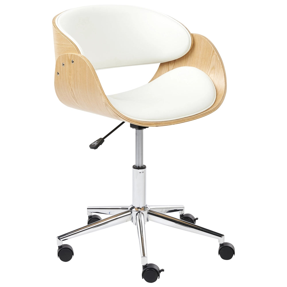 Sedia da ufficio in ecopelle bianco e legno chiaro  arredamento da ufficio elegante