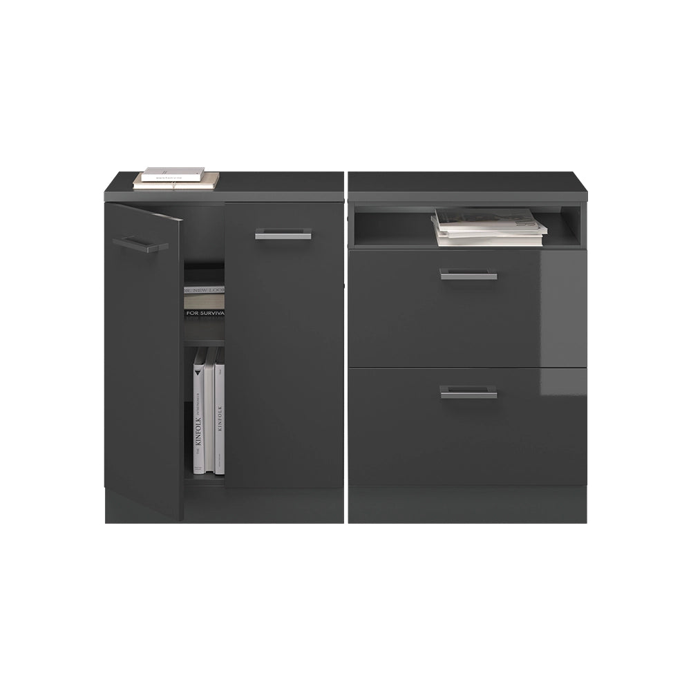 Set di mobili sottotetto Rion Antracite lucido/Antracite 120 cm Set di 2 carcasse armadio profondità 60 cm Vicco