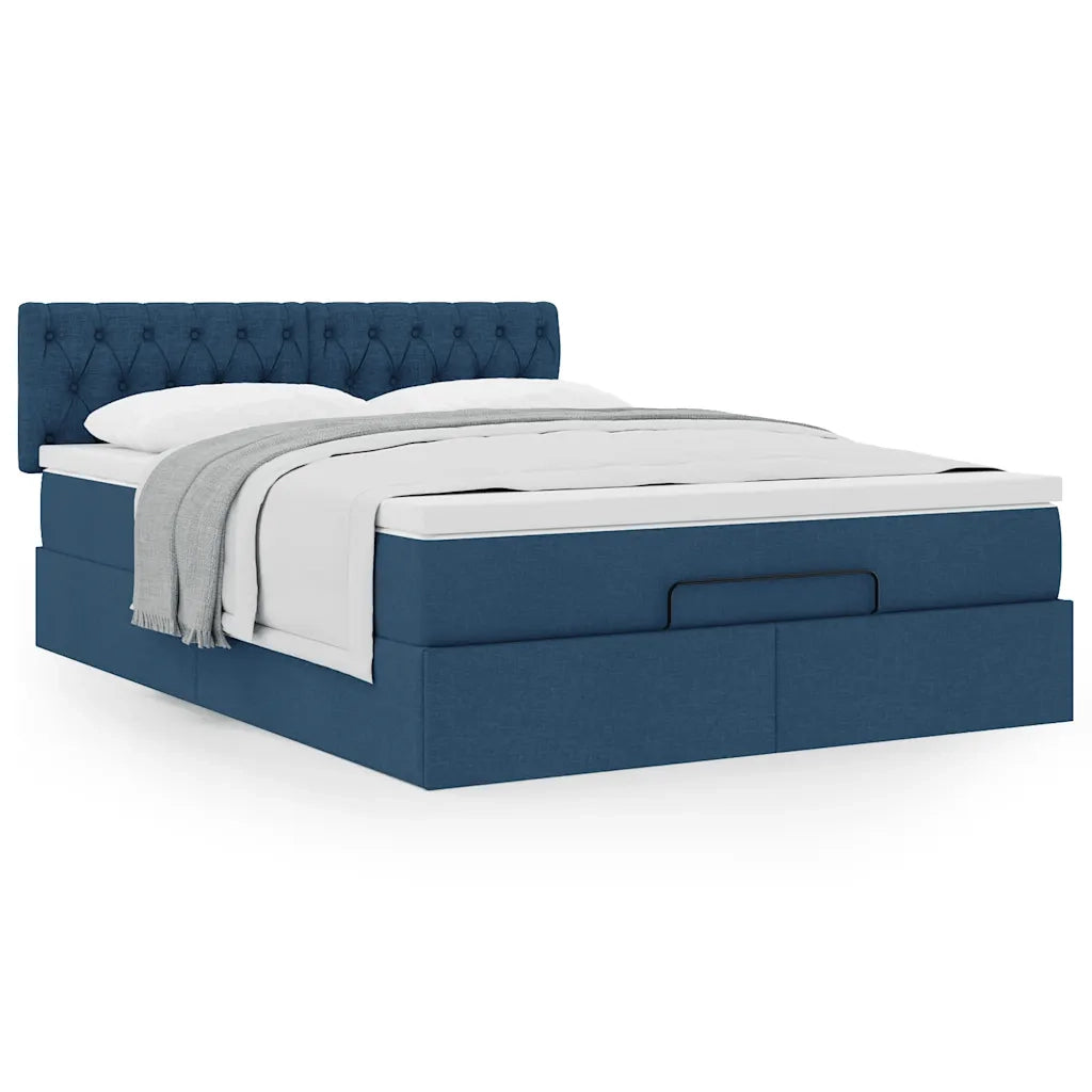Struttura Letto Pouf con Materasso Blu 140x200cm in Tessuto 3311552