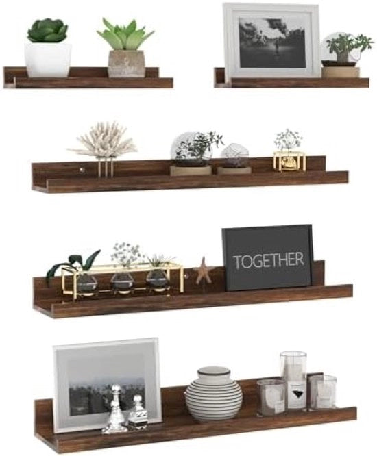 Wandrek in legno da 60 cm, marrone, piccolo ripiano a sospensione, cornice per foto per soggiorno, cucina, camera da letto o ufficio, set da 5 pezzi con diverse misure