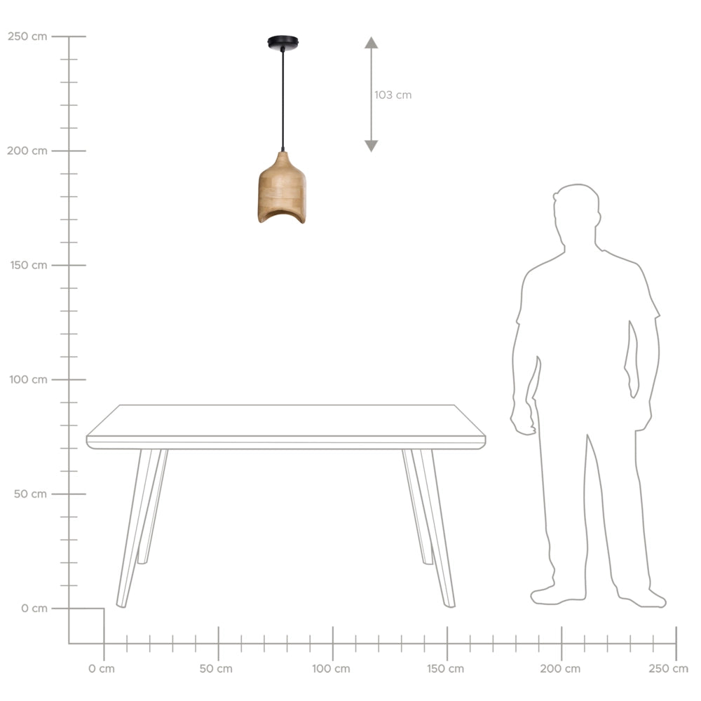 Lampadario Forma rotonda regolabile in legno di mando chiaro paralume regolabile appeso lampada da soffitto