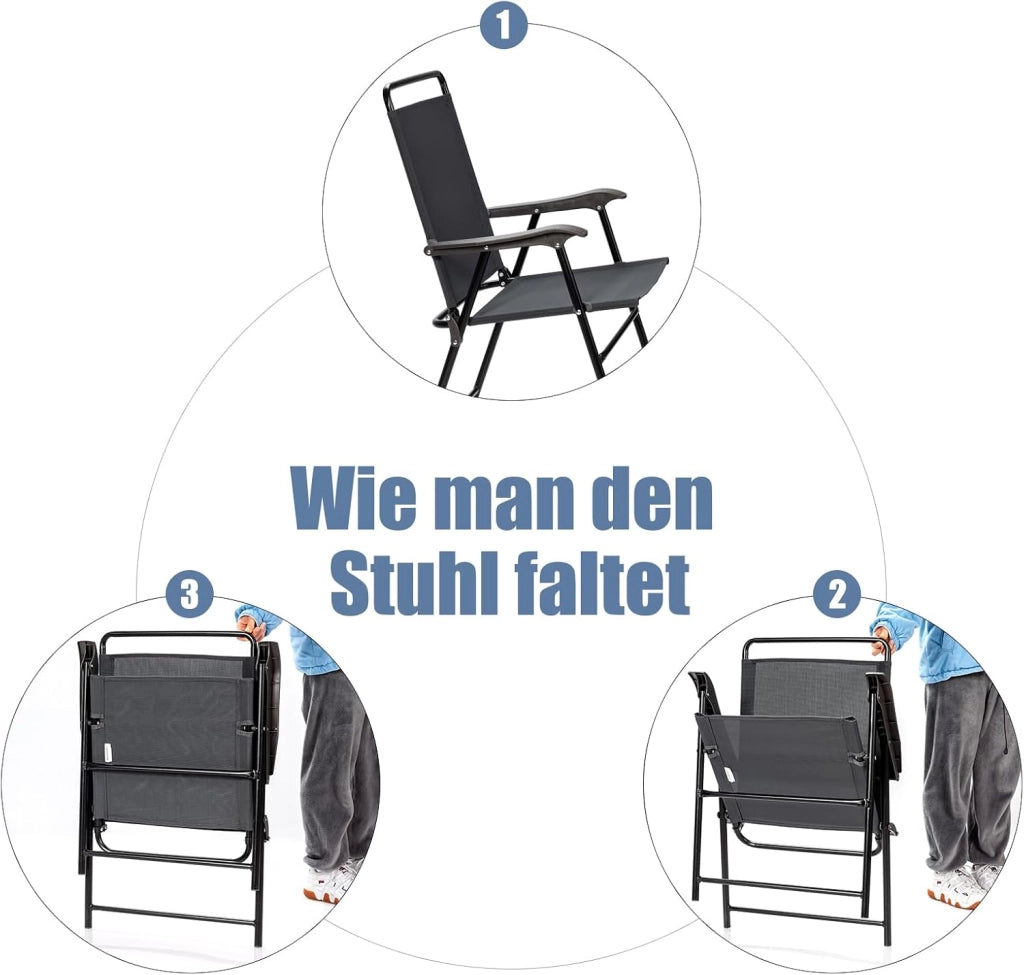 Set di 4 sedie pieghevoli da terrazza con braccioli, sedie resistenti alle intemperie, portatili, per interni ed esterni, campeggio, giardino, piscina, spiaggia, set di 4 sedie da terrazzo,