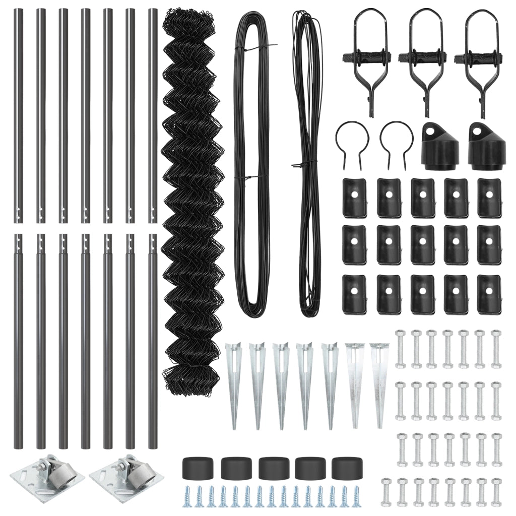 Recinzione a Catena con 7 Picchetti 1,5x10 m Acciaio Galvanizzato