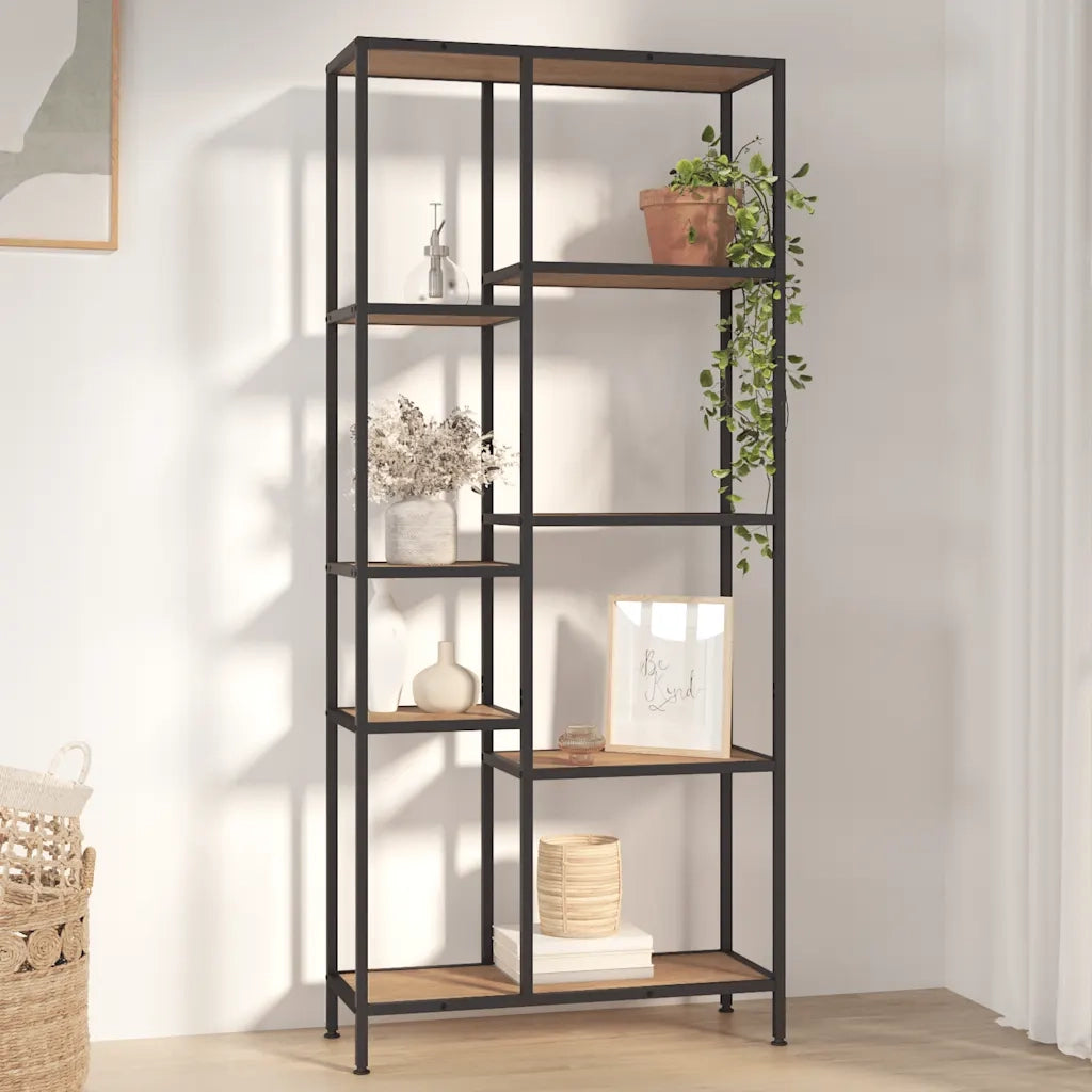 Scaffale per Libri 80x30x180 cm Acciaio e Legno Multistrato cod mxl 8895