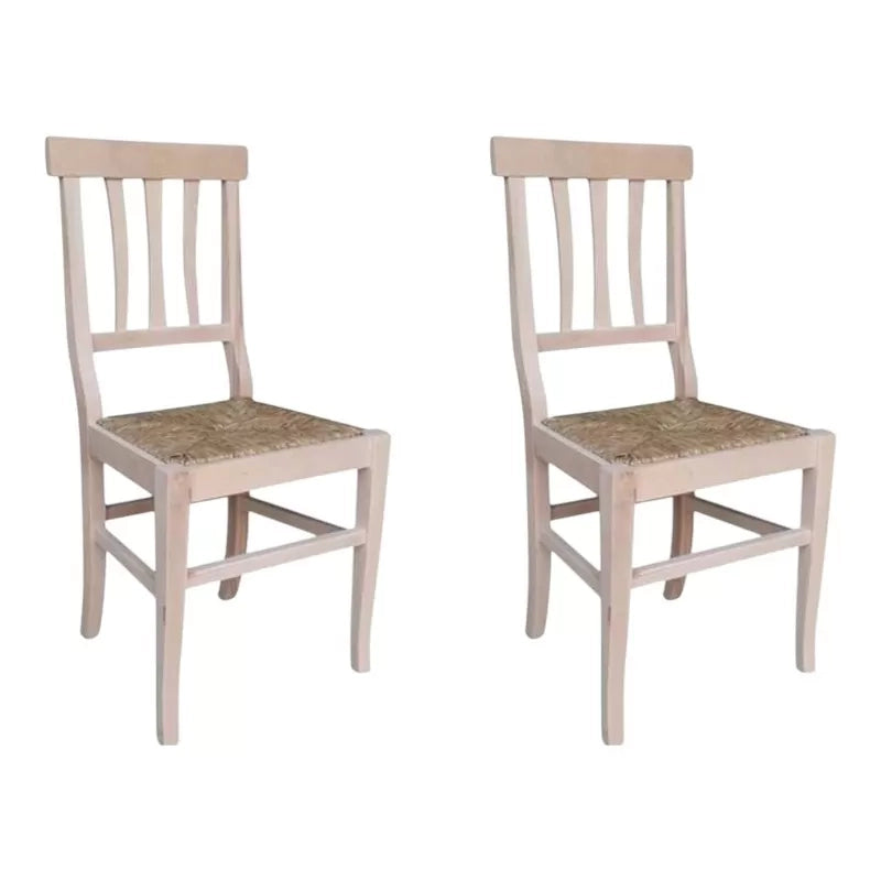 Set 2 sedie cucina classico legno grezzo seduta paglia 40x44x88 - Mobili 2G