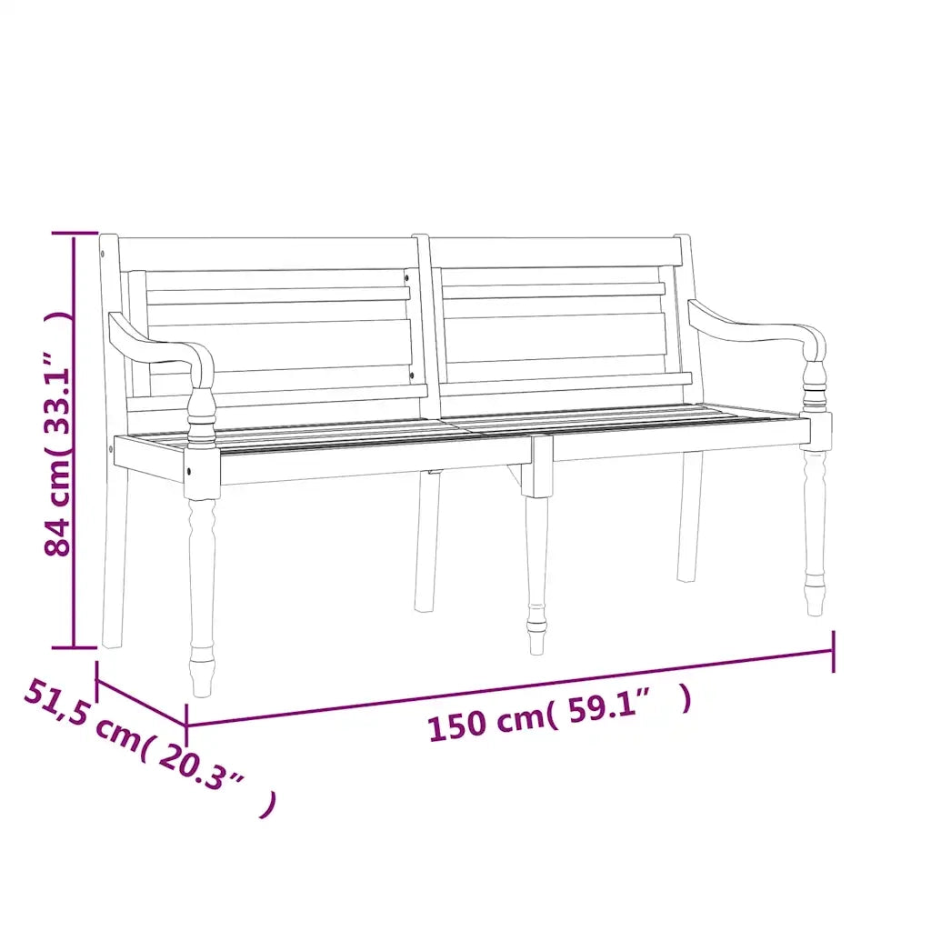 Panca da Giardino | Panchina Batavia con Cuscino Grigio 150 cm Legno Massello Teak