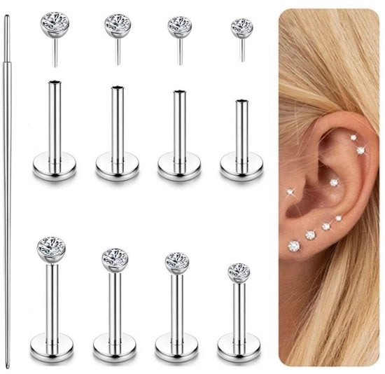 Stud per naso in oro 14K - ipoallergenico - diverse misure - adatto per tragus e helix - confortevole da indossare