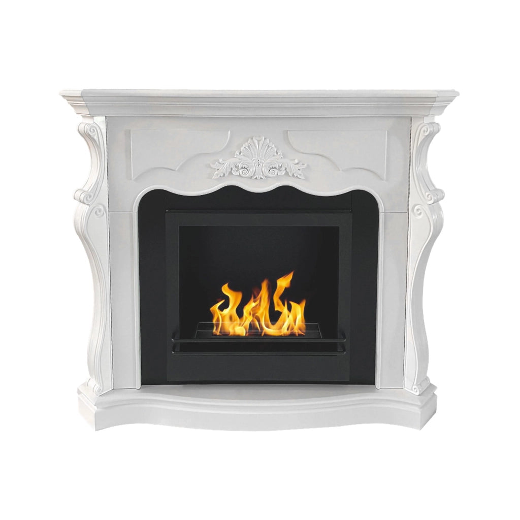 Camino a bioetanolo Aquileia, Caminetto ecologico, Focolare senza fumo, Riscaldatore ad etanolo, Made in Italy, 123x39 h100 cm, Bianco