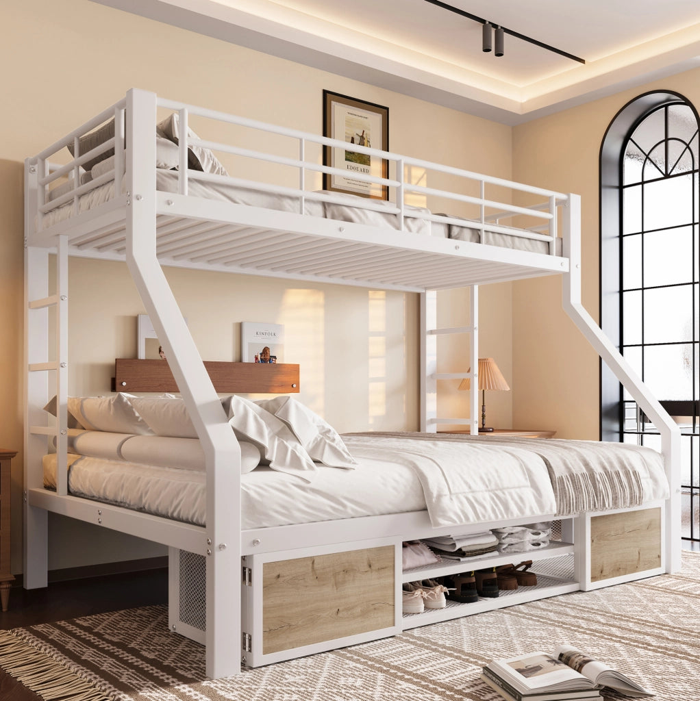 Letto a castello per bambini 90x200 e 140x200 cm bianco con scarpiera