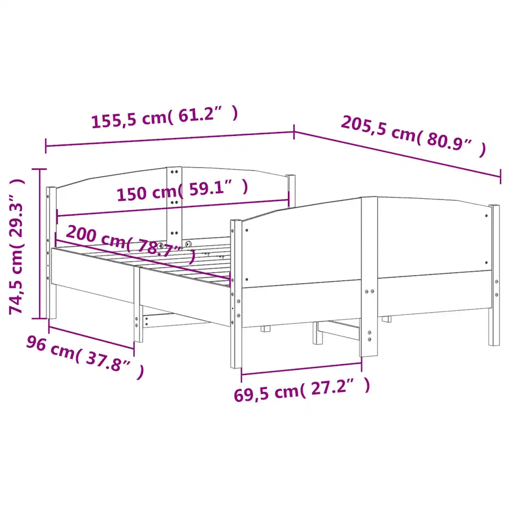 Giroletto senza Materasso Bianco 150x200 cm Legno Massello Pino