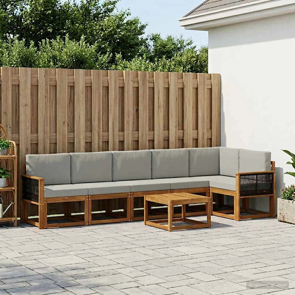 Set di divani da esterno 7 pz Naturale e Grigio Chiaro 3385272
