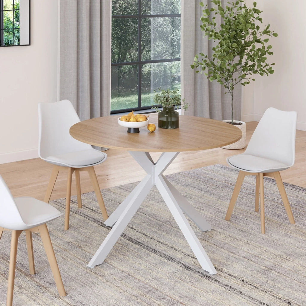 IDMarket - ALIX Tavolo da pranzo rotondo allungabile per 4-8 persone con gamba in legno e ragno bianco 110-150 cm