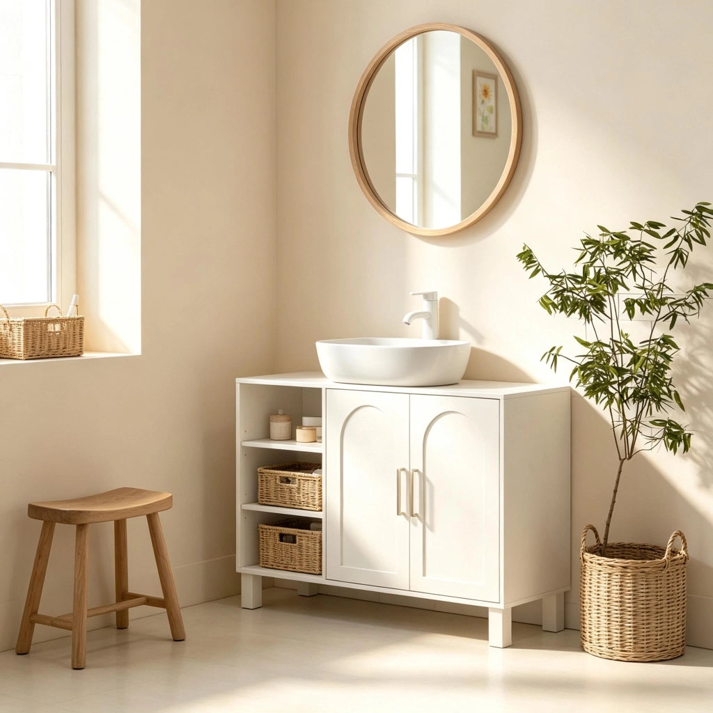 MOBILE SOTTOLAVABO 90 x 30 x 63 cm Crema MDF e pannello truciolare