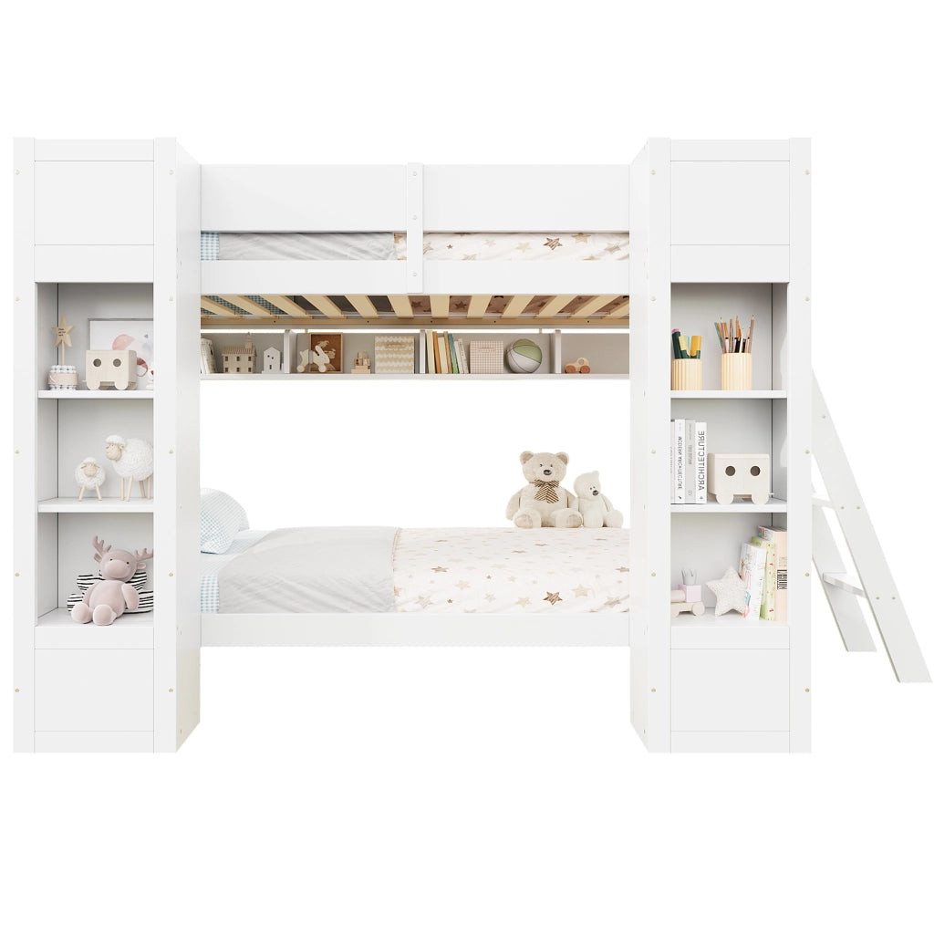 Letto a castello 90x200 cm con contenitore e scala reversibile in legno e MDF bianco