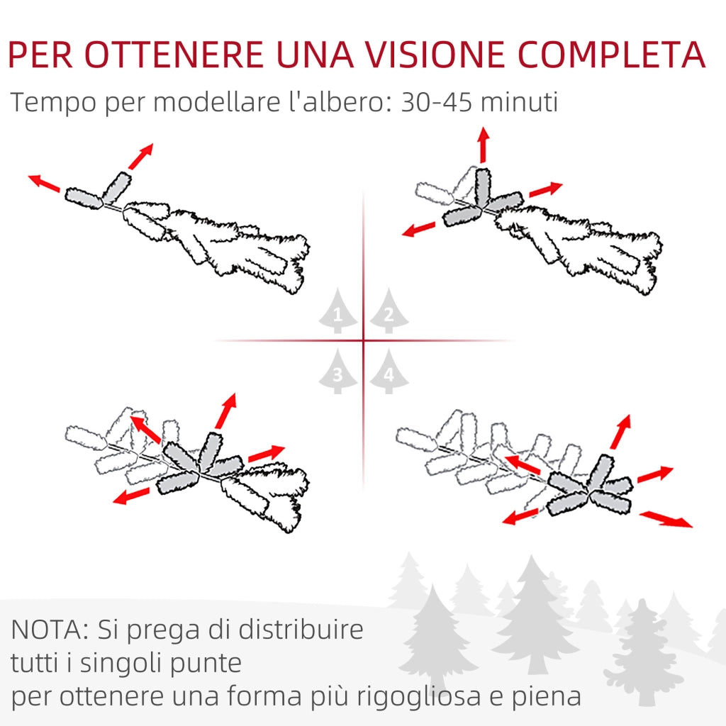 Albero di Natale Innevato Slim Alto 225 cm con 980 Rami Pigne e Base in Acciaio Verde