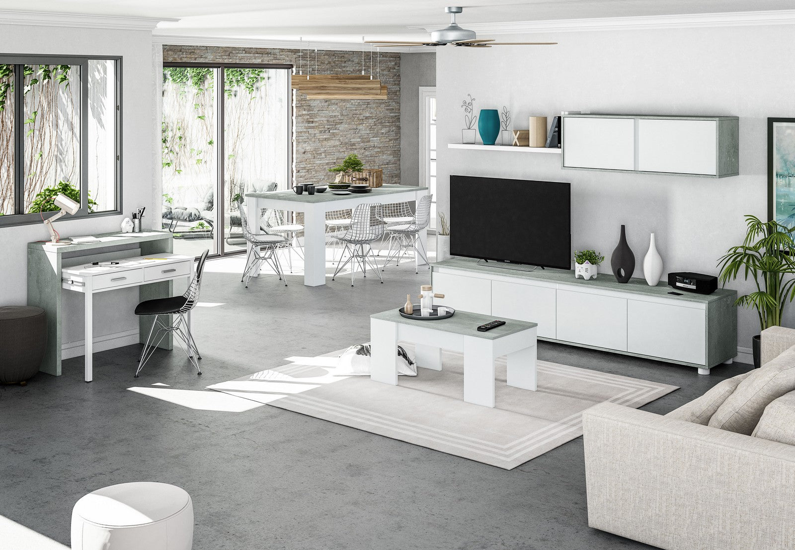 kit tavolo caffè elevabile 50x100x45/56h bianco/cemento cod:ferx.96402