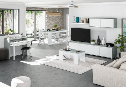 kit tavolo caffè elevabile 50x100x45/56h bianco/cemento cod:ferx.96402