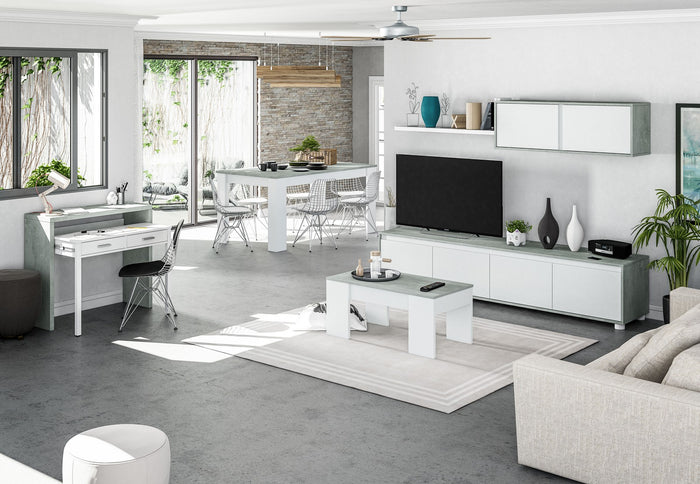 kit tavolo caffè elevabile 50x100x45/56h bianco/cemento cod:ferx.96402