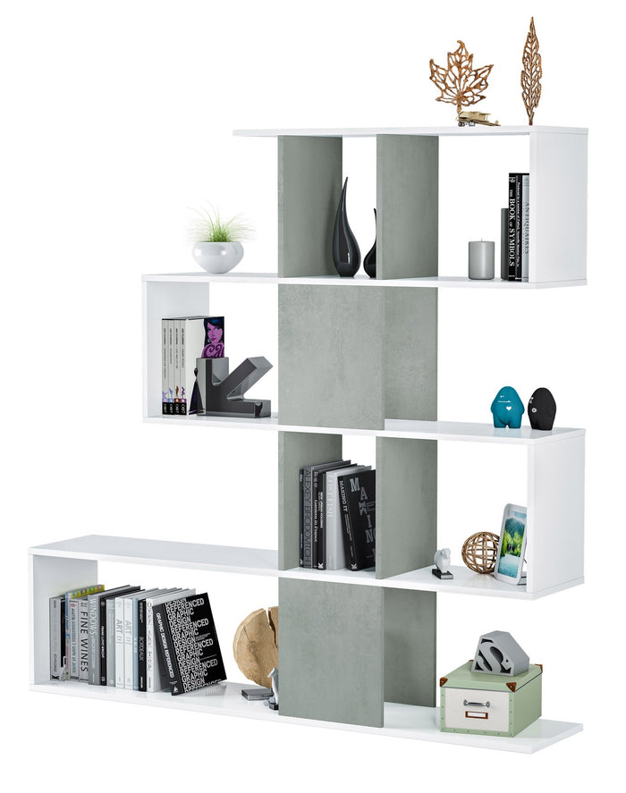 kit libreria zig zag 145x28x145 bianco cemento cod:ferx.96407